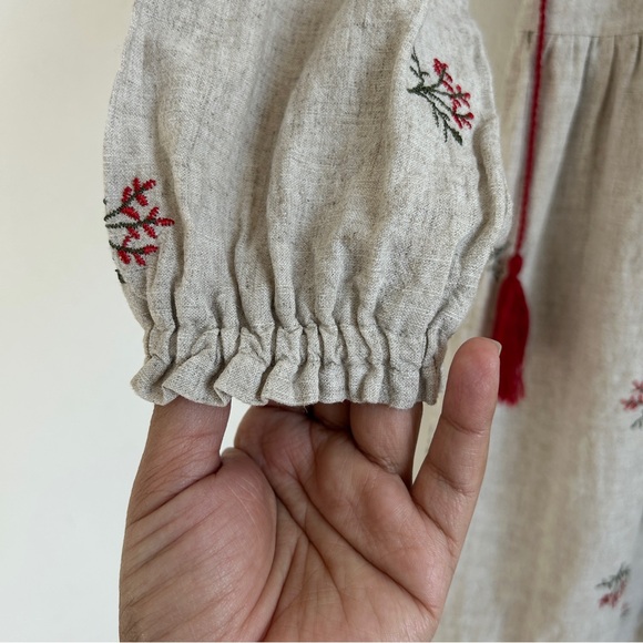 Kokori Dress Girls 16 Tiered Linen Ruffle Floral Embroidered Oatmeal Beige - Picture 5 of 14